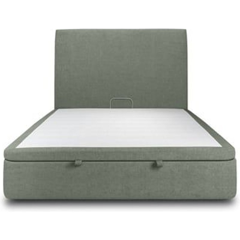 Lit Coffre 140x190cm Avec Tête De Lit Tapissier Tissu Vert - Hauteur Totale : 39cm