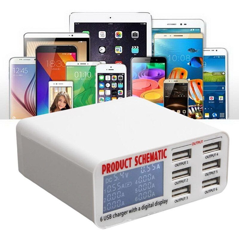 adaptateur de charge rapide, prise AU/EU/US/UK, 6a, Port USB, compatible avec iPhone, SAMSUNG, iPad, tablette, écran LCD