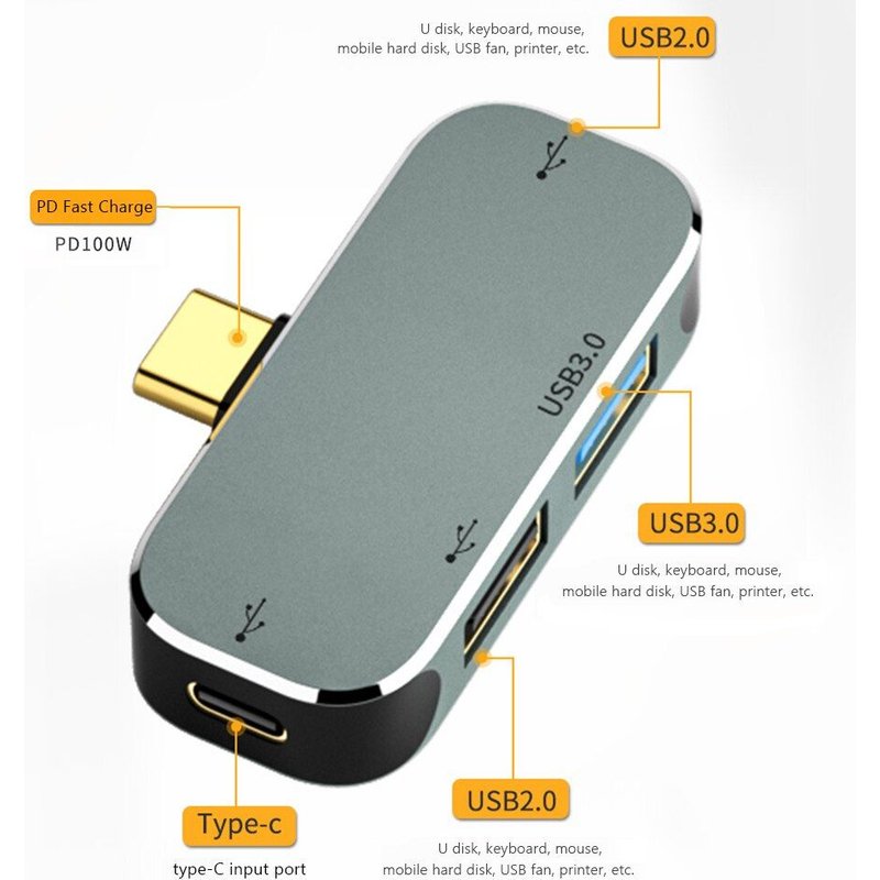 Hub multifonction 6 en 1 type-c, Jack 3.55mm PD100W, USB 3.0/USB2.0/USB3.1, prolongateur USB Compatible HDMI