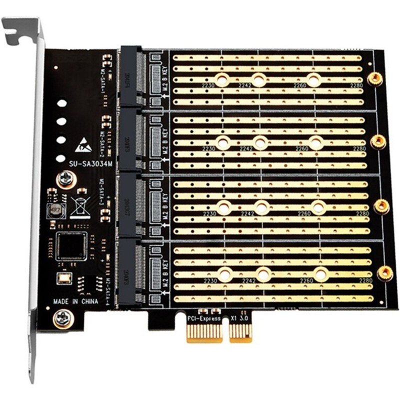 Adaptateur PCIE vers M.2 PCI Express X1 4 ports, carte d'extension NGFF SATA SSD