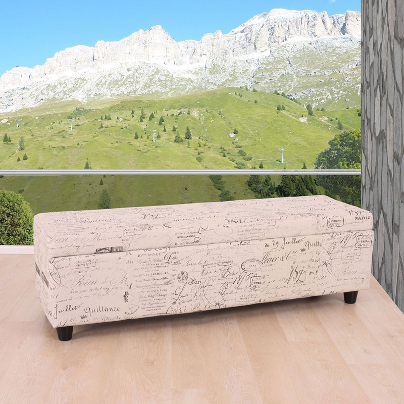 Banc/Banquette/Coffre De Rangement Kriens, 112x45x45cm, Tissu Crème / Jacquard Noir