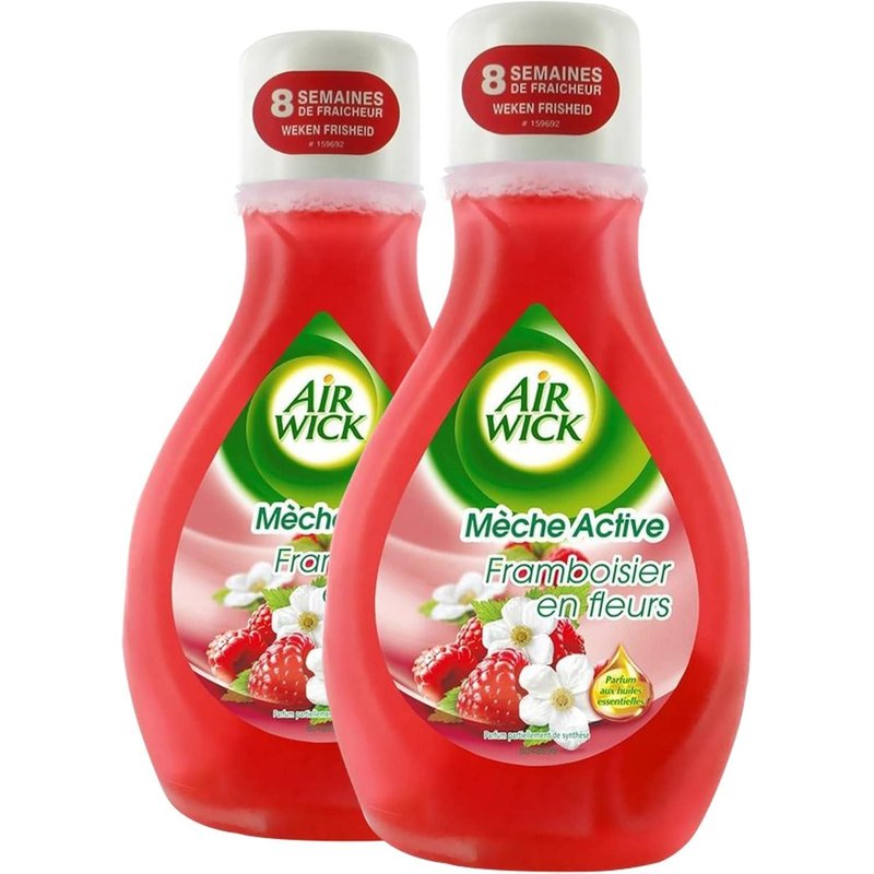 Air wick Lot de 2 Désodorisants Mèche Active Framboisier en Fleur Flacon de 375 ml