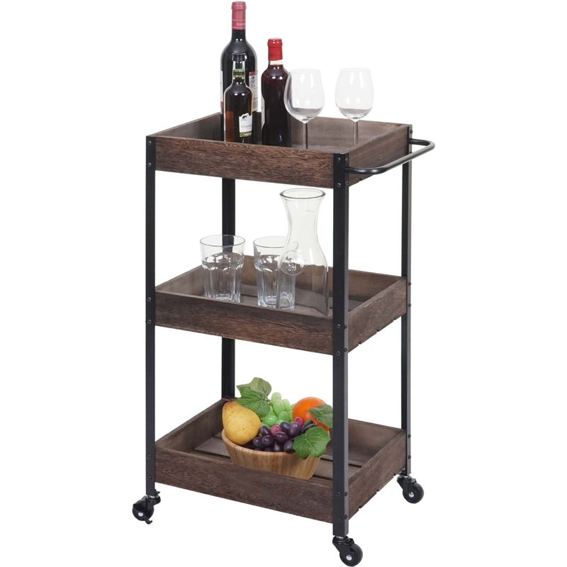 Chariot De Service Hwc-H22, Chariot De Cuisine Chariot De Bar Chariot À Thé, Bois Massif Shabby Marron