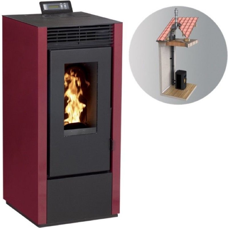 Pack Poêle à granules MARINA 11KW Etanche + Kit Conduit 80/125 - Bordeaux