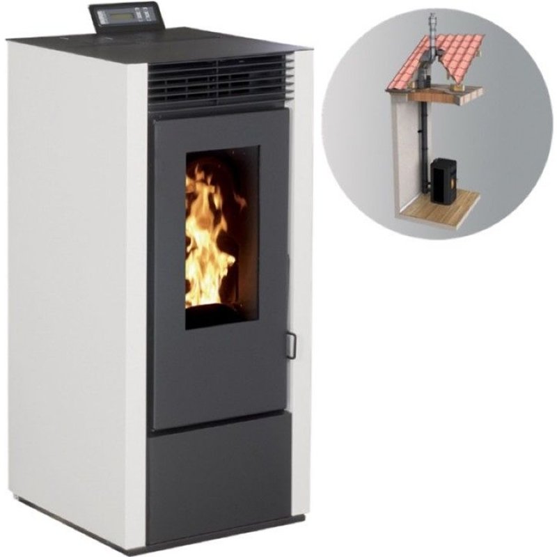 Pack Poêle à granules MARINA 11KW Etanche + Kit Conduit 80/125 - Blanc