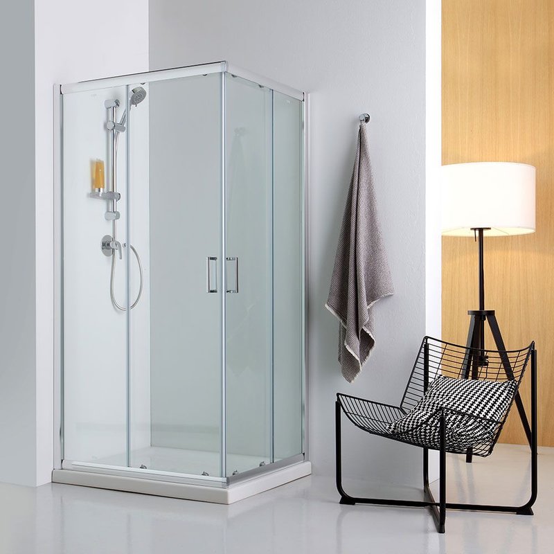 CABINE DE DOUCHE COULISSANTE AVEC PORTES TRANSPARENTES ET RECEVEUR EN CÉRAMIQUE 80X100