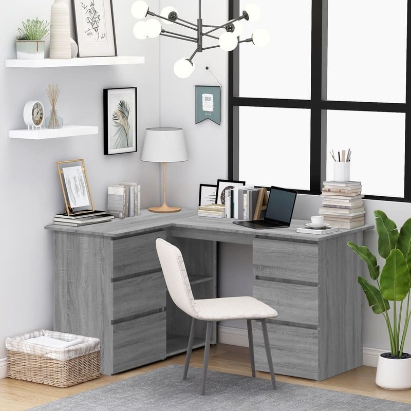 Vidaxl Bureau D'angle Sonoma Gris 145x100x76 Cm Bois D'ingénierie