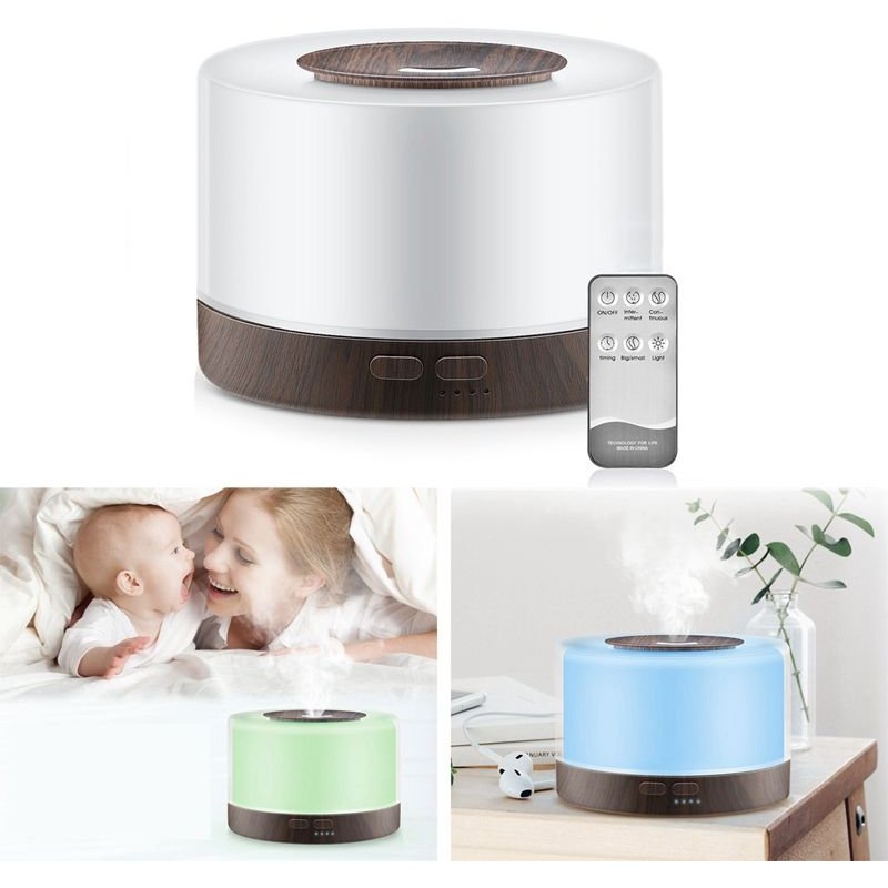 Diffuseur d'huile essentielle et d'arôme pour aromathérapie, humidificateur d'air avec lumière LED, brume fraîche ultrasonique, 500ML