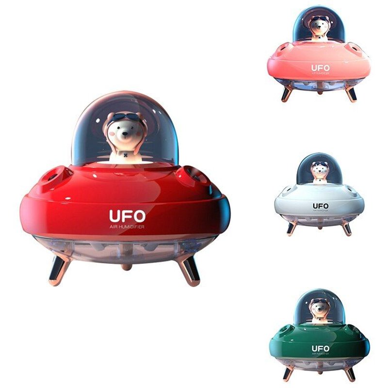 Humidificateur d'air UFO à double buse, humidificateur d'air de bureau, mignon planète ours LED, diffuseur d'huile essentielle ultrasonique d'arôme