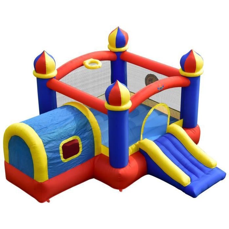 Costway Structure Gonflable Pour Enfants Long Toboggan, Petite Maison Panier De Basket-Ball Et Cible De Balle Sac Sans Gonfleur