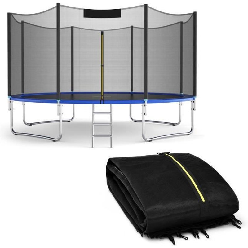 Costway Filet De Sécurité Pour Trampoline 366 Cm Porte À Glissière Double Et Boucles De Protection Matériau Pe Intérieur/Extérieur