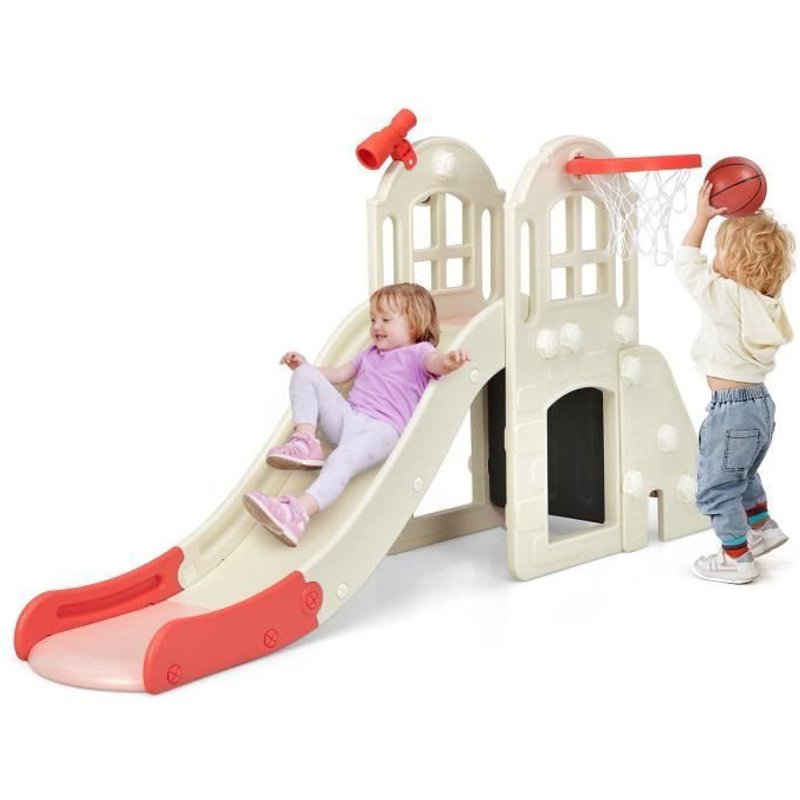 Costway Toboggan Pour Enfant 6 En 1 - Glisse De 140 Cm, 3-8 Ans Toboggan Intérieure & Extérieure Rose
