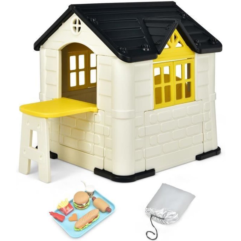 Costway Maisonnette Enfants - 164x124x132 Cm, Maison De Jeu Avec Table De Pique Nique, Cabane De Jardin En Pehd Anti-Uv Jaune