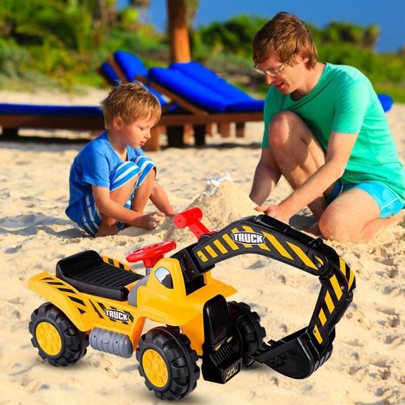 Costway Excavatrice Camion Pelleteuse Enfant Tracteur Pour Enfant Jouet De Sable Vocal Avec Casque De Sécurité Jaune