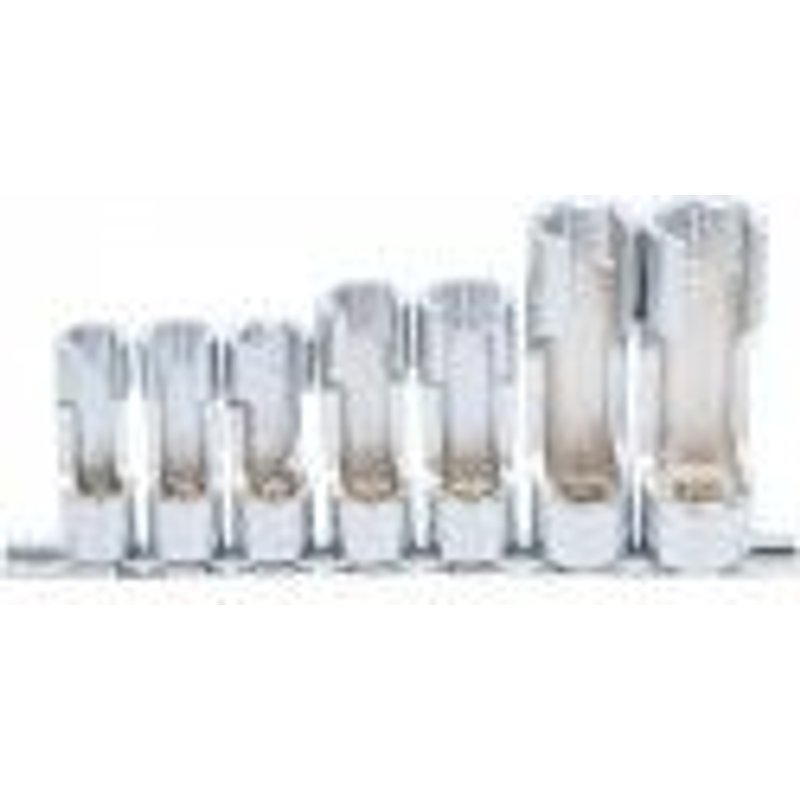 Jeu 7 douille spéciale fendue 10 - 19 mm carré 10 mm 3/8" sur rail métal BGS TECHNIC