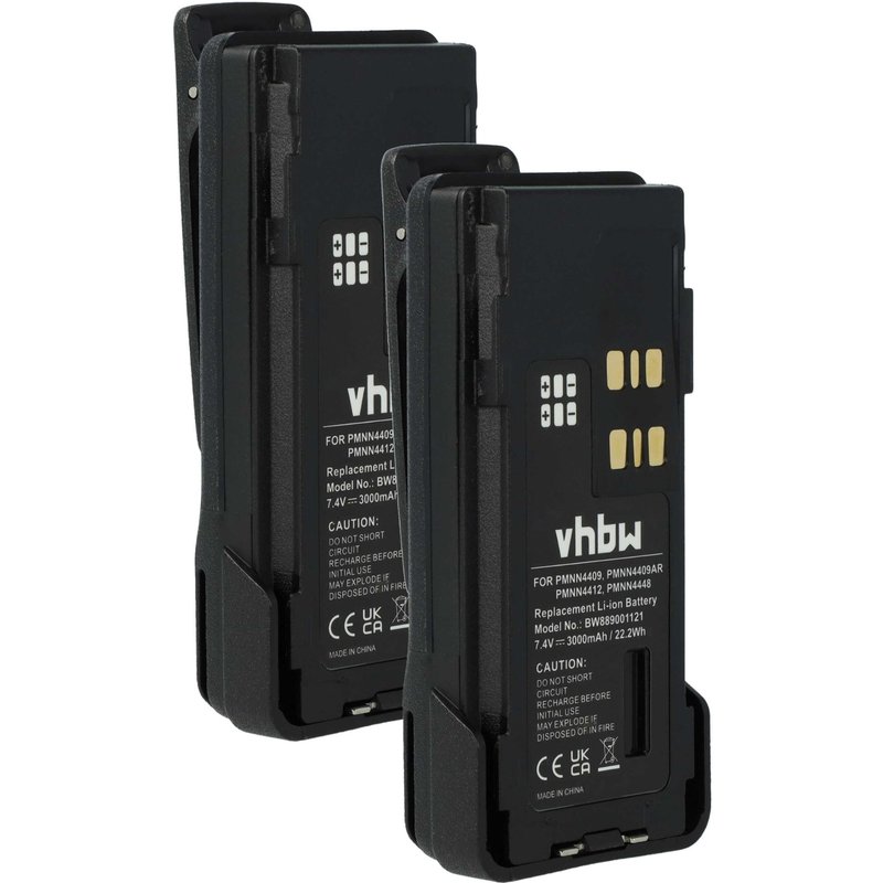 vhbw 2x Batterie compatible avec Motorola DP4400, APX4000, DP4000, DP2600E radio talkie-walkie (3000mAh, 7,4V, Li-ion) - avec clip de ceinture
