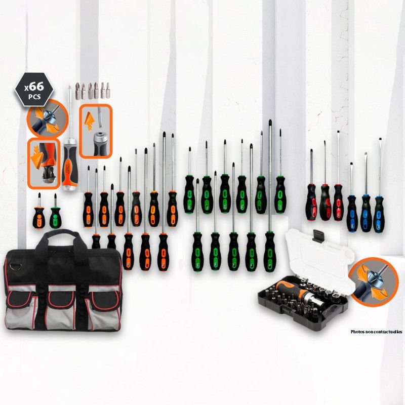 Kit vissage (tournevis, cliquet) 65 pièces