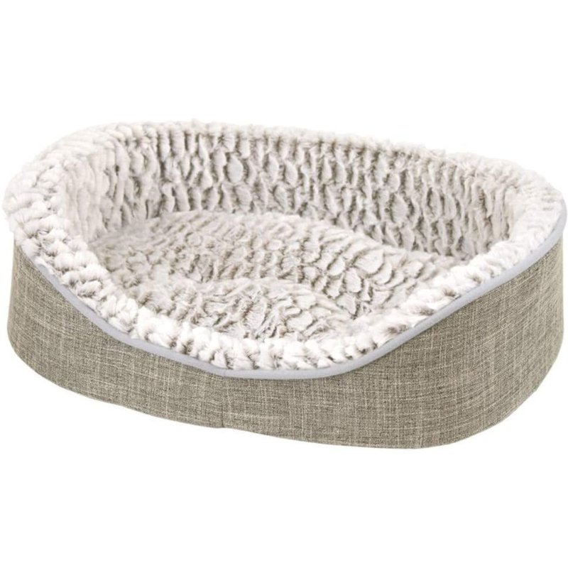 Corbeille Panier Souple Pour Chien Style Lin, Coussin Amovible, Écusson, 60 X 45 X 16,5 Cm Gris