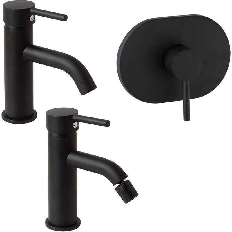 LOT DE 3 MITIGEURS POUR LAVABO, BIDET, ET DOUCHE À ENCASTRER NOIR MAT FASSA