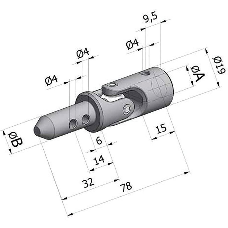 Genouillère 17 mm P9,9 F10 à vis pointeau M5 nickelée - CHERUBINI - 7913ZNCHNK