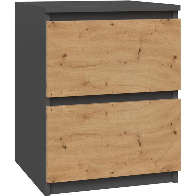 Venice - Table De Chevet Style Moderne - 40x40x52 - Chevet 2 Tiroirs - Meuble De Chambre - Gris&chĂȘne