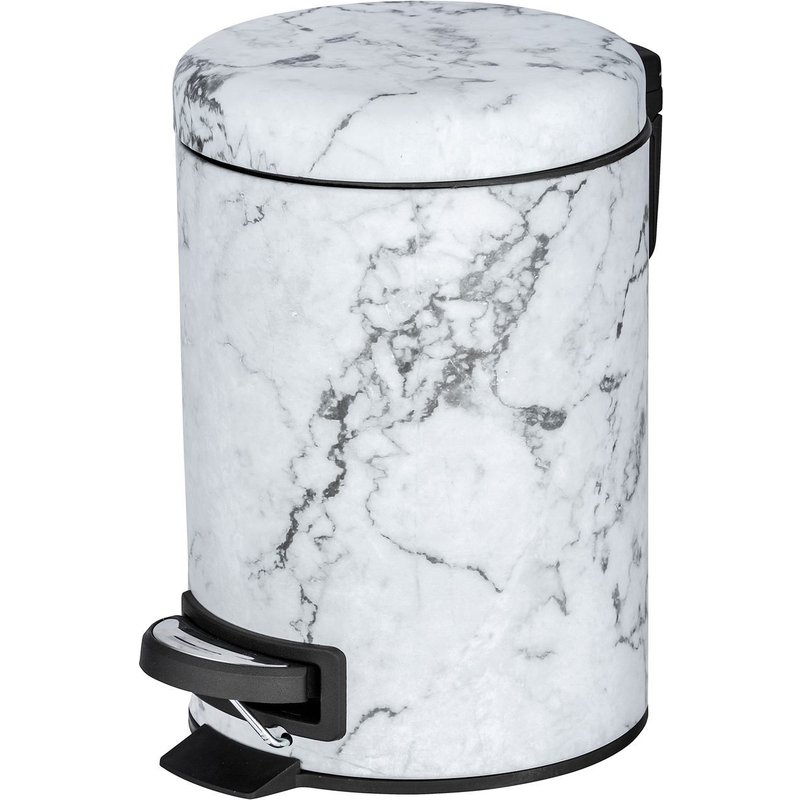 Poubelle à pédale effet marbre Onyx - 3 L - Blanc