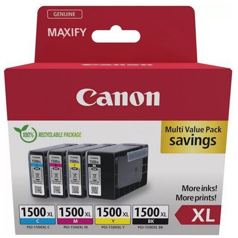 Cartouches d'encre Canon Pack PGI-1500 XL Noir Cyan Magenta Jaune