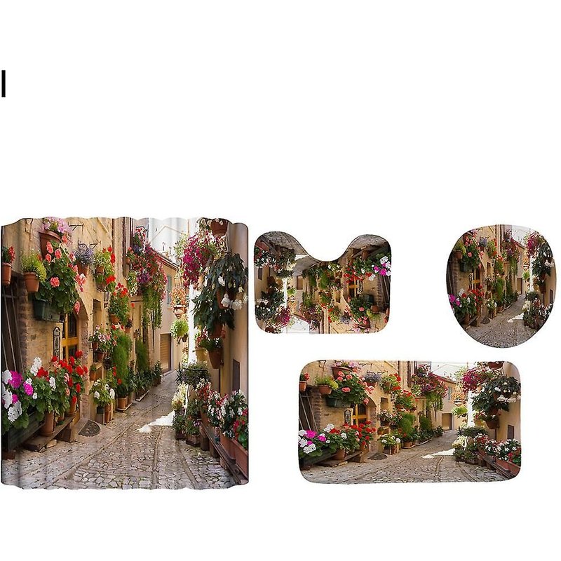 3d Flower Lane Bathroom Waterproof Shower Curtain Closestool Cover Carpet