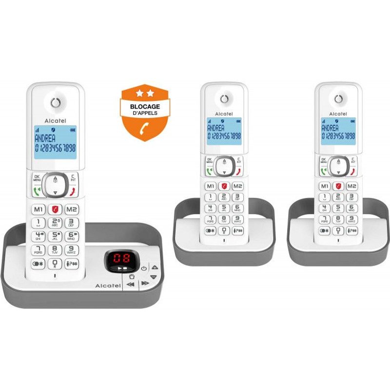 Alcatel Classic F860 Voice Trio - Téléphone sans fil - système de répondeur avec ID d'appelant - (conférence) à trois capacité d'appel - gris + 2 combinés supplémentaires