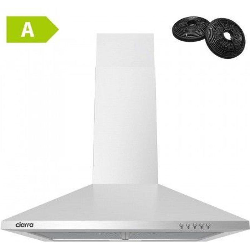 CIARRA CBCS6201 Hottes Aspirantes 60cm - Classe A -370m³/h - avec Filtres à Charbon-Evacuation ou Recyclage - en Acier Inoxydable