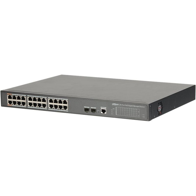 Dahua DH-PFS4226-24GT-360 - Commutateur - Géré - 2 x 10/100/1000 (High PoE) + 22 x 10/100/1000 (PoE+) + 2 x 1000Base-X - de bureau, Montable sur rack - High PoE / PoE+ (360 W)
