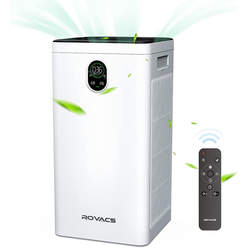 ROVACS Purificateur d'air avec Filtre HEPA réel H13, Couvre 38-60㎡, CADR: 520M³/H, Air Purifier purifie 99,97% de Particules allergiques, Pollen, fumée, squames d'animaux, odeurs (RV550)