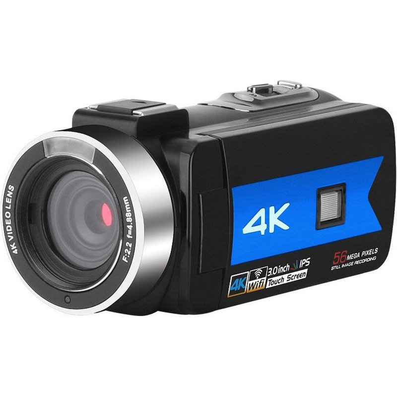 Caméra vidéo Zoom 4K Caméscope pour Youtube Diffusion en Direct Vision Nocturne IR Enregistreur vidéo HD DV Appareil Photo Numérique WiFi APP Controle Stabilisation d'Image 5 Axes Anti-Secousse,Bleu