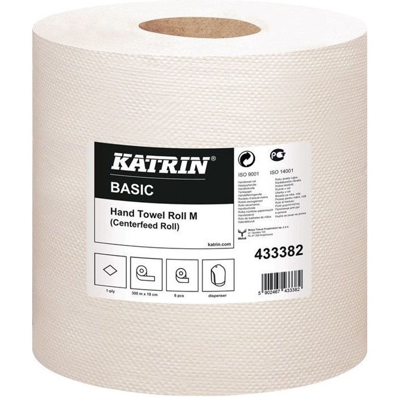 Rouleau de serviettes Katrin Basic M 300 1 couche blanc naturel L300env.mxl180en