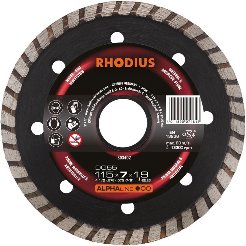 RHODIUS Disque de diamant de coupe DG55 / 115 x 7,0 x 1,9 x Longueur 22,23 mm seulement