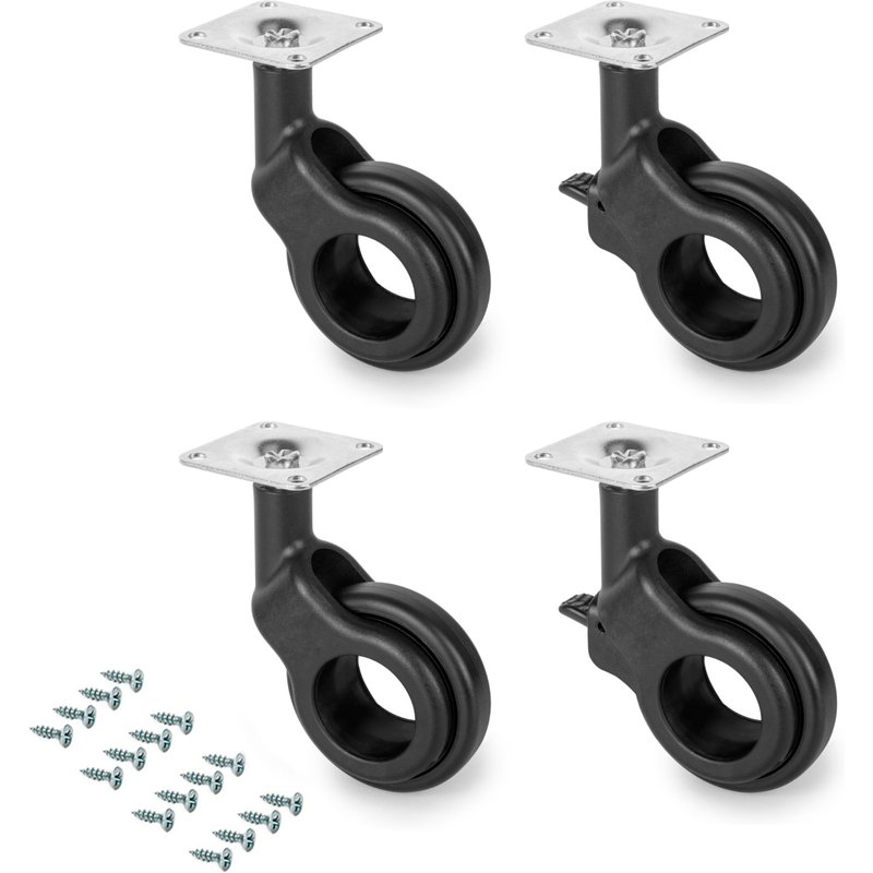 Emuca Kit roulettes Hole 2 avec plétine de montage, Ø 60, Plastique gris, Acier et Plastique, 1 ut.