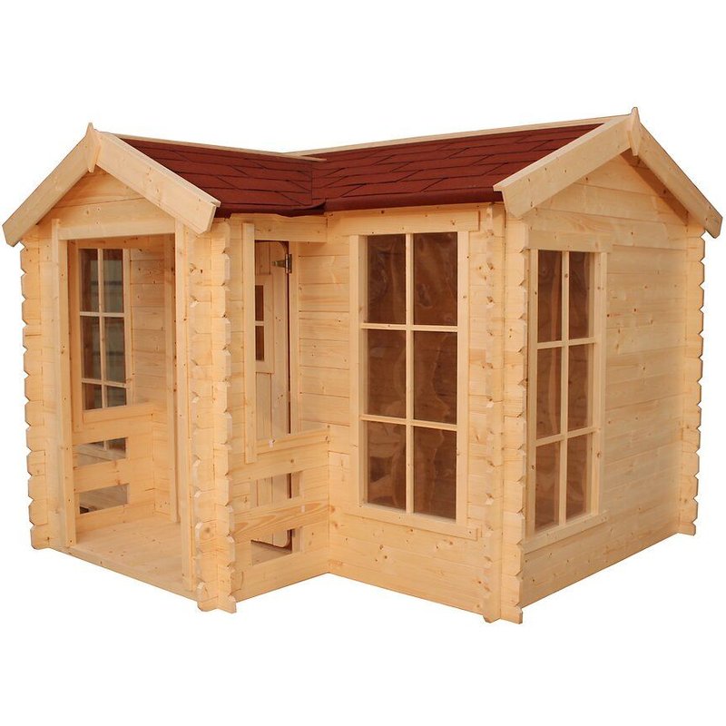 Timbela M520 Maisonnette En Bois Avec Terrasse - Maison De Jardin Pour L'exterieur - Emboîtée Ép. 19 Mm, H151 X 235 X 175 Cm, 2.63 M²