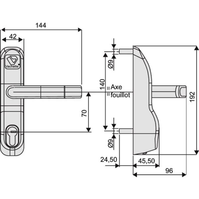 Module extérieur pour serrure antipanique - à poignée - PE 13/23 noir VACHETTE