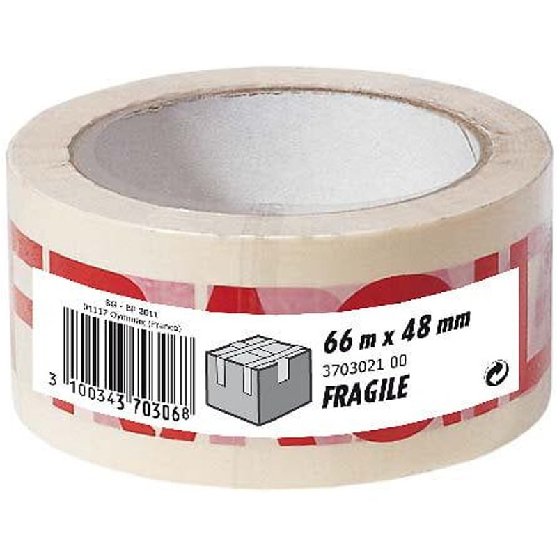 Adhésif d'emballage imprimé Fragile Daisif - Longueur 66 m