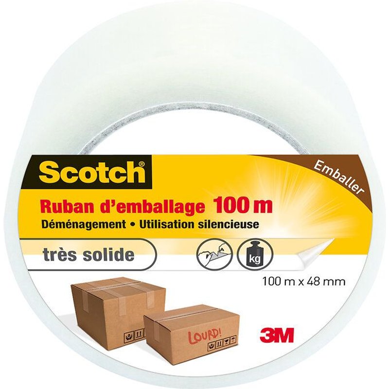 3M SCOTCH Ruban adhesif d'emballage - 100 m x 48 mm - Transparent