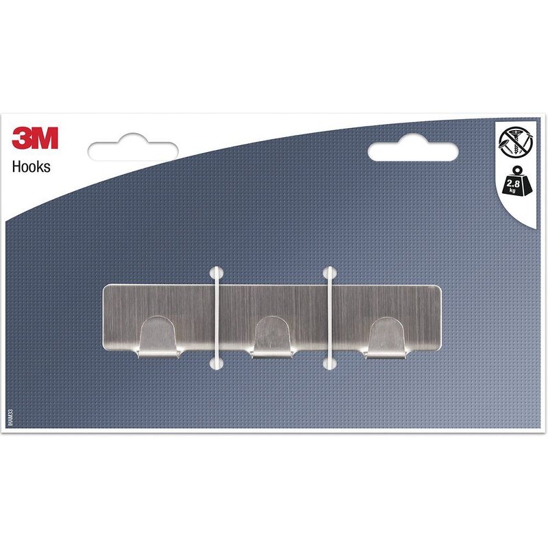 Barre 3 crochets adhésif Permanent 3M, gris