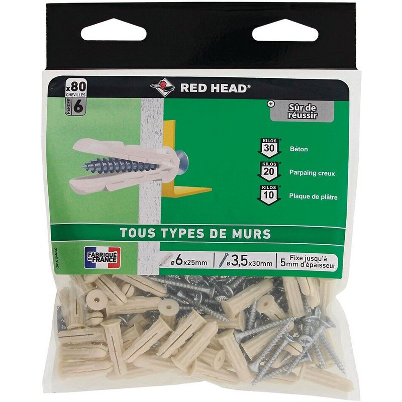 Lot de 80 chevilles et vis Ă expansion ou Ă verrouillage de forme grapex G6VSA80