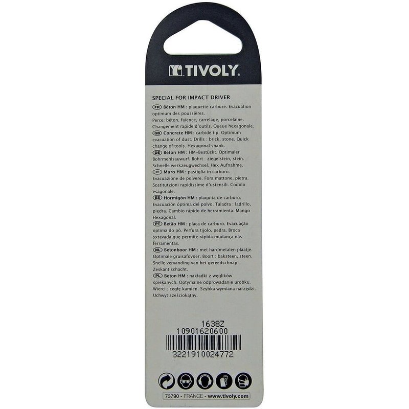 Foret brique pleine béton TIVOLY 10901620600, Diam.6 mm