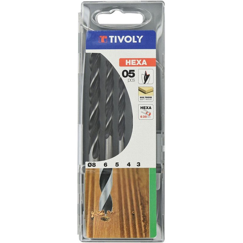 Coffret 5 forets bois hexagonaux TIVOLY 3A8