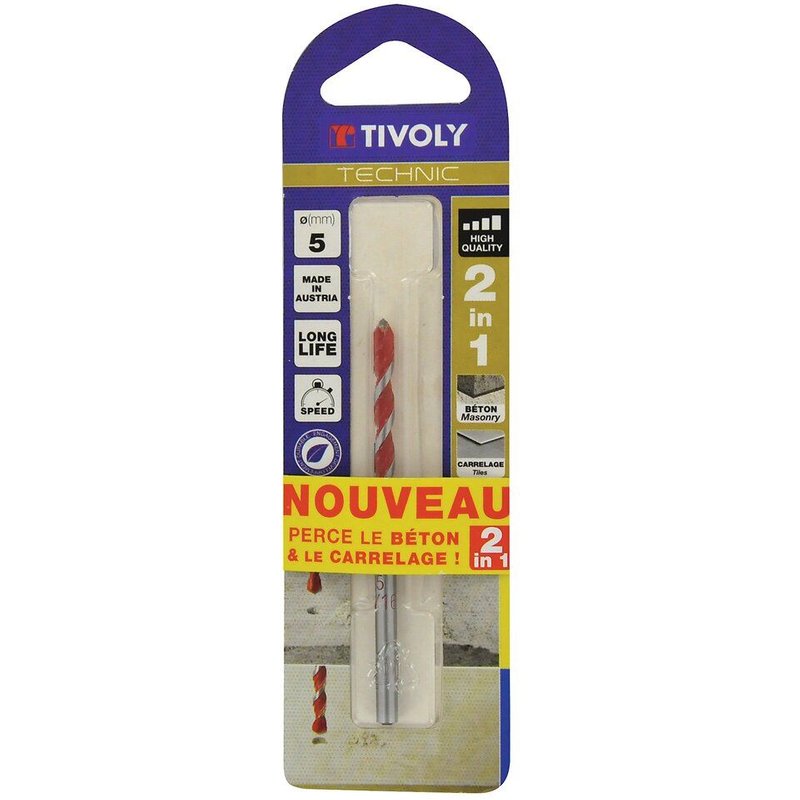 Foret 2 en 1 carrelage et béton Tivoly - Diamètre 5 mm