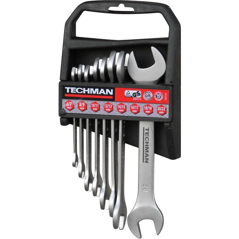 Jeu de 8 clés Doubles Fourches Industries: 6x7 / 8x9 / 10x11 / 12x13 / 14x15 / 16x17 / 18x19 / 20x22 mm