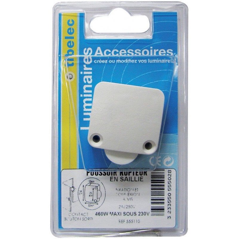 Poussoir rupteur en saillie TIBELEC, plastique, blanc