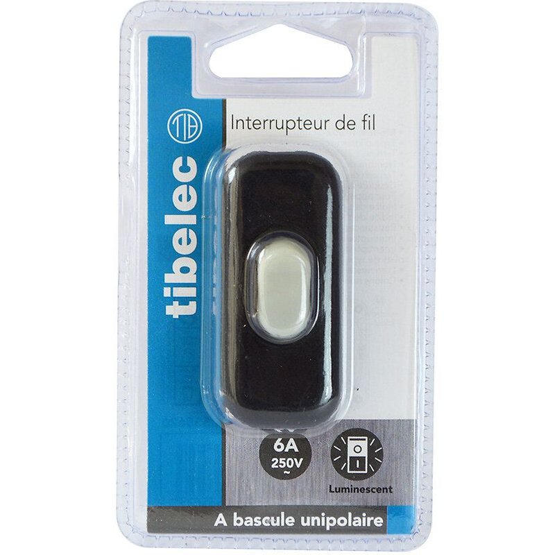Interrupteur TIBELEC Noir Ă Bascule Unipolaire Luminescent
