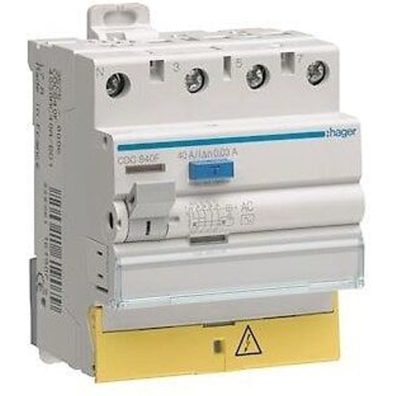 interrupteur différentiel hager - 40a - 30 ma - 3 pôles + neutre - type ac - vis / vis