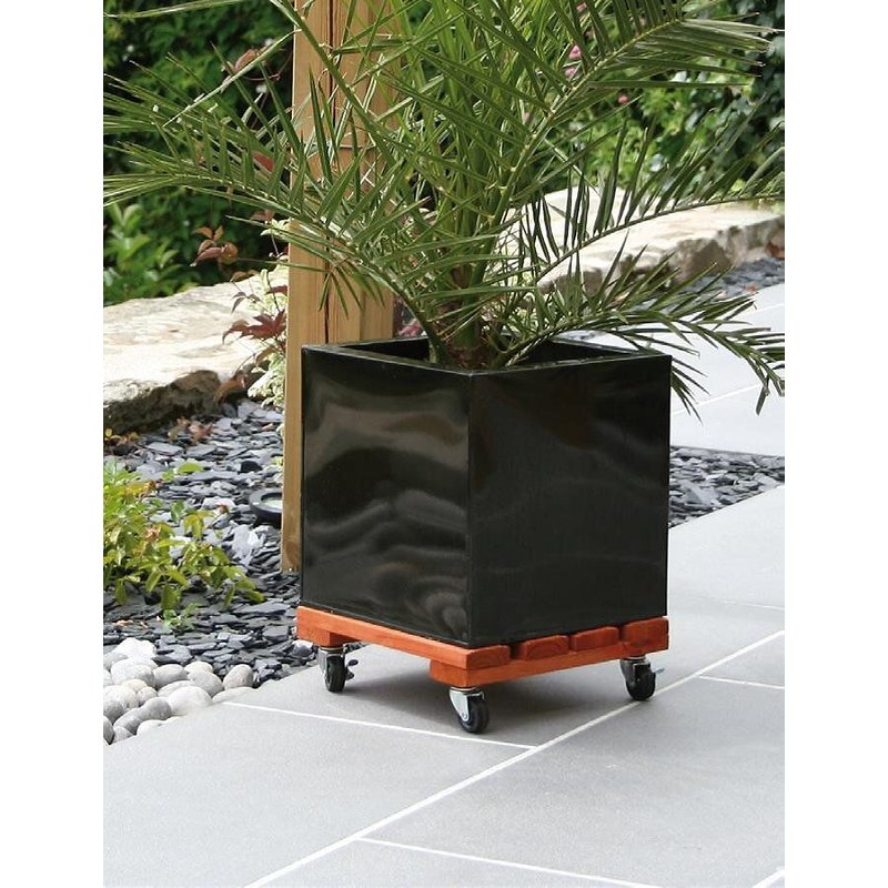 Support à roulettes bois carré ""Flora Roll Lasure""- 30 x 30 cm